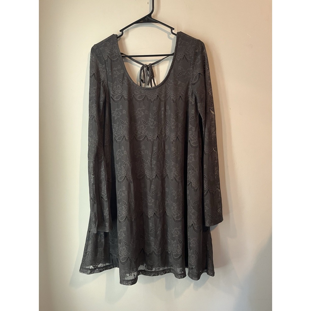 Altar'd State Charcoal Gray Lace Asymmetrical Dress